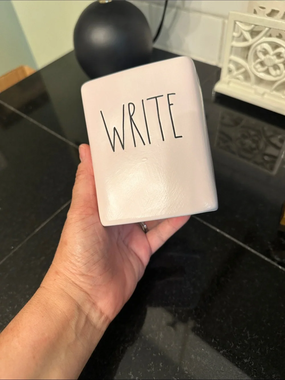 Rae Dunn Pink WRITE Ceramic Pencil Holder